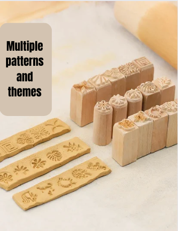 16-Piece Wooden Stamps Set for Clay Sculpture