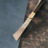 2026 upgraded Japanese long blade skiving knife with Böhler N690 stainless steel, flat-ground back, tapered blade body, walnut handle, and low-angle cutting control for clean leather skiving, thinning, and detail work. Shop now.