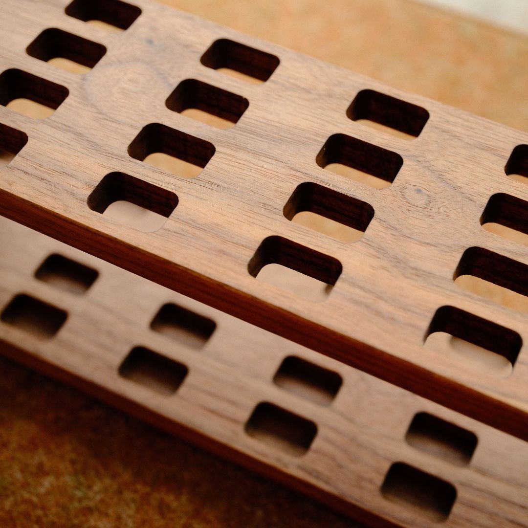Premium Walnut 24-Hole Pricking Iron & Chisel Rack/Organizer