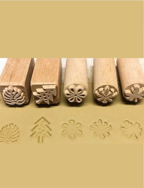6-Piece Wooden Stamps Set for Clay Sculpture