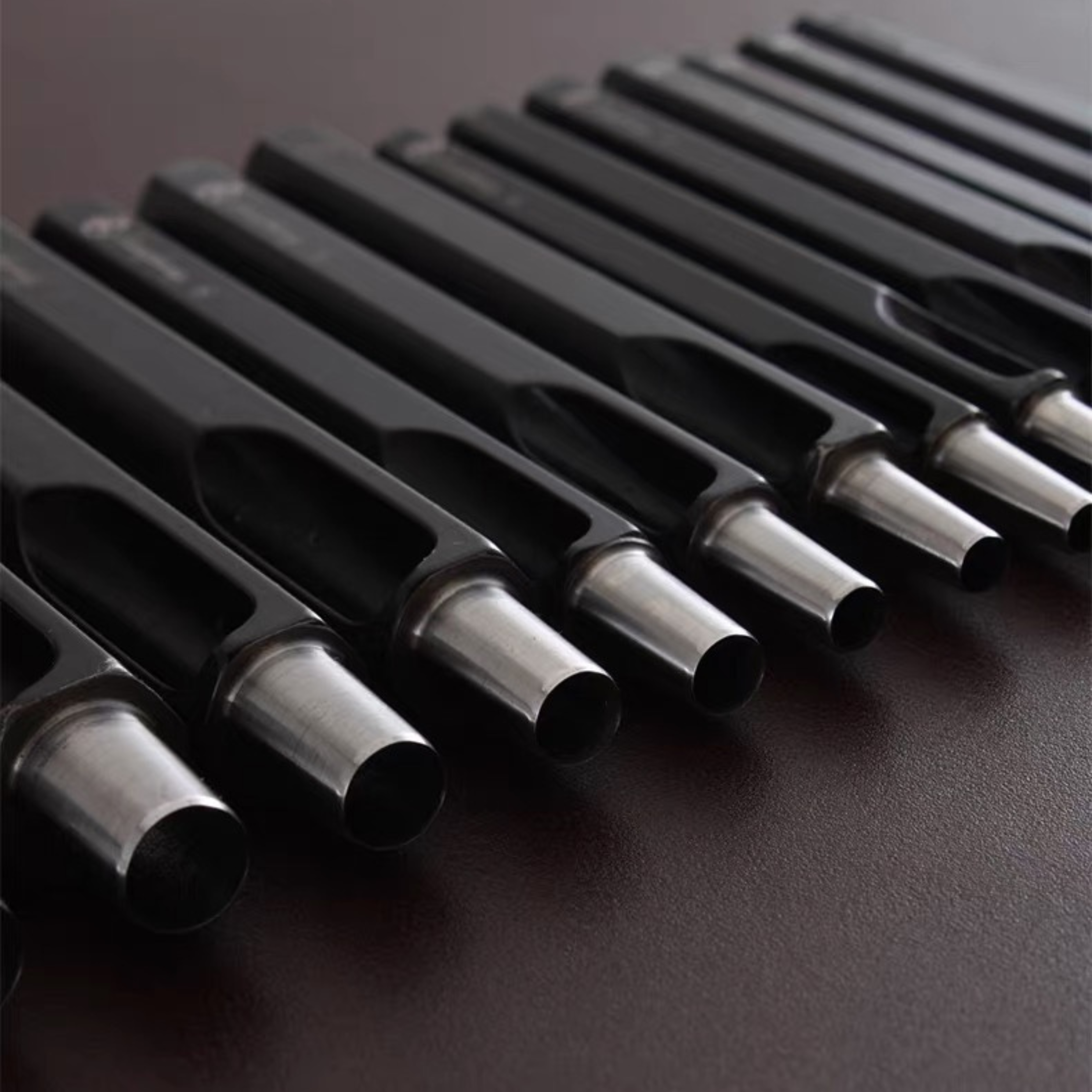 Bangbang Hex Round Punch Set for Leathercraft, Taiwan-Made Special Alloy Steel with Wooden Base