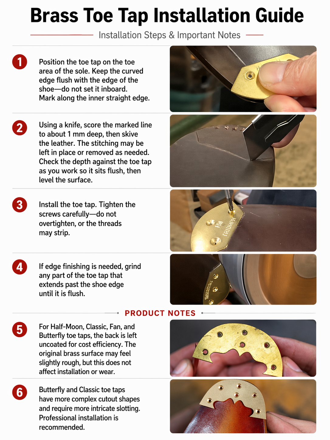 Brass Toe Taps for Shoe Repair & Sole Protection