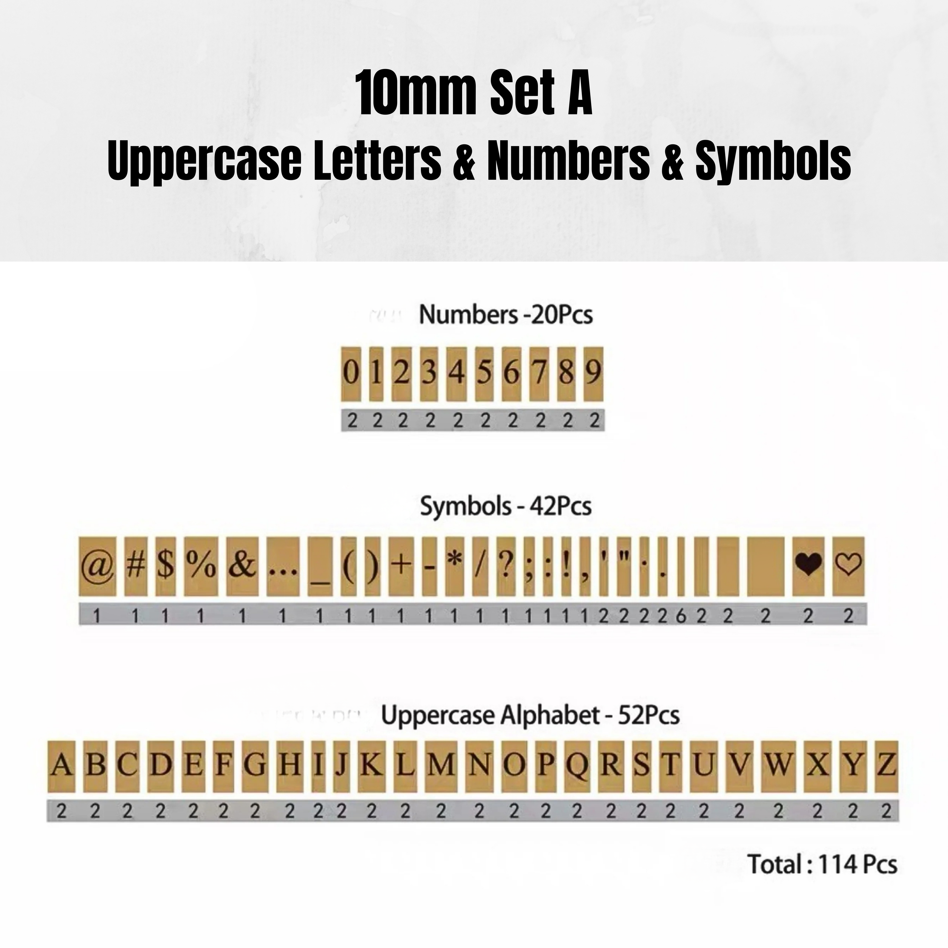 A brass type set for hot foil stamping and leather embossing, with deep engraving for cleaner impressions on soft leather and fewer base marks. Includes letters, numbers, symbols and emoji options, plus a clear compartment box for easy storage. Explore the full set.