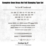 Shop the CÍ 6mm brass hot foil stamping type set with 307 letters, numbers and symbols. A versatile size for notebooks, wallets, labels and small leather goods. Includes walnut glass-lid storage box. Custom fonts available.