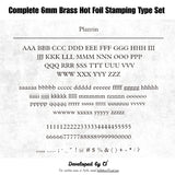Shop the CÍ 6mm brass hot foil stamping type set with 307 letters, numbers and symbols. A versatile size for notebooks, wallets, labels and small leather goods. Includes walnut glass-lid storage box. Custom fonts available.