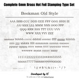 Shop the CÍ 6mm brass hot foil stamping type set with 307 letters, numbers and symbols. A versatile size for notebooks, wallets, labels and small leather goods. Includes walnut glass-lid storage box. Custom fonts available.