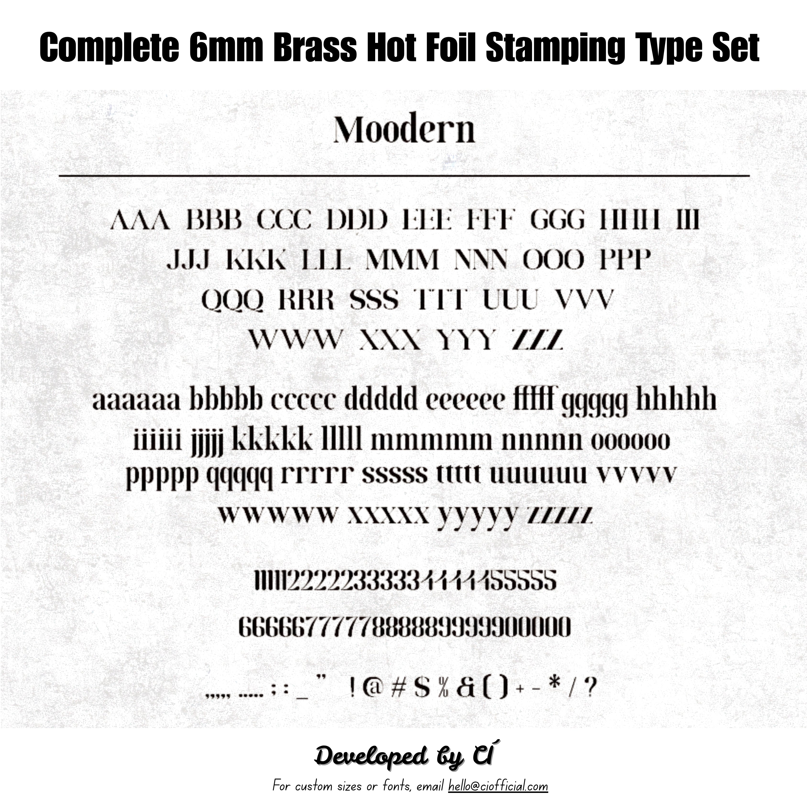 CÍ Deluxe 6mm Brass Hot Foil Stamping Type Set with Walnut Storage Box· 307 Pieces