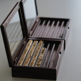 CÍ deluxe brass hot foil stamping type set with walnut storage box, designed for clear leather embossing, custom branding, luggage tags, labels and packaging. Compatible with Maxita Holder No. 1 and MOVEGO machines. Custom fonts available. Shop now.