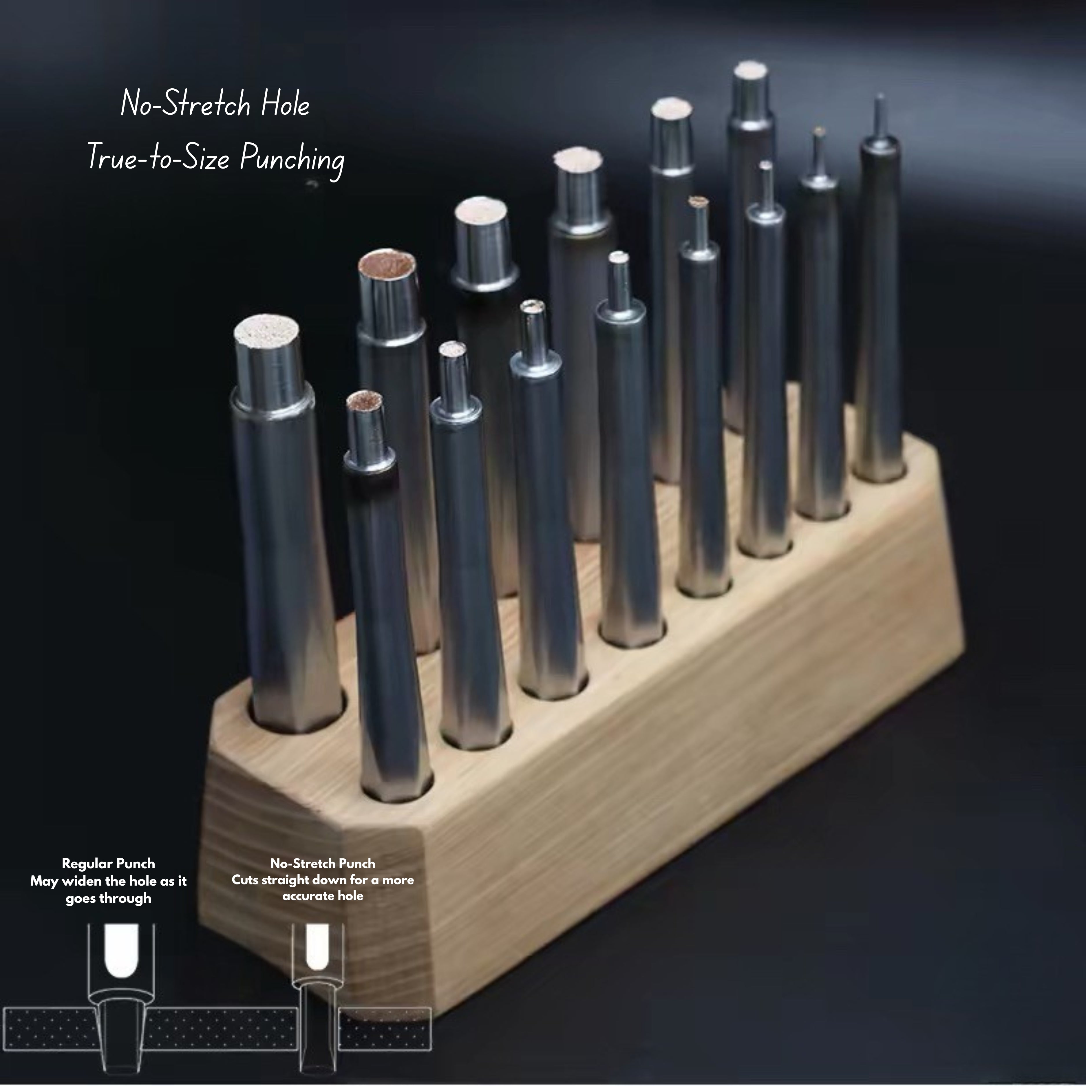 CÍ No-Stretch Round Leather Punch Straight-wall round punch for clean, accurate holes