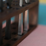 Premium Walnut 24-Hole Pricking Iron & Chisel Rack/Organizer
