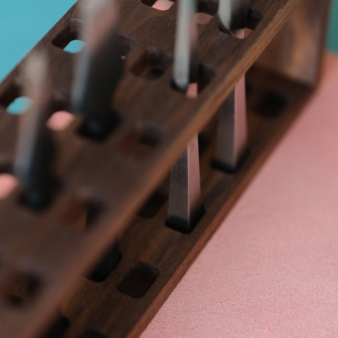 Premium Walnut 24-Hole Pricking Iron & Chisel Rack/Organizer