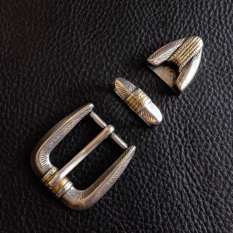 Vintage Engraved 3-Piece Belt Buckle Set, 25mm