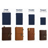 Japanese steel notebook cover die for cutting leather journal, travel notebook, and passport cover shapes cleanly and consistently. Available in standard or custom designs with wood or acrylic base options. Email us to customize yours.