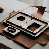 Japanese steel notebook cover die for cutting leather journal, travel notebook, and passport cover shapes cleanly and consistently. Available in standard or custom designs with wood or acrylic base options. Email us to customize yours.