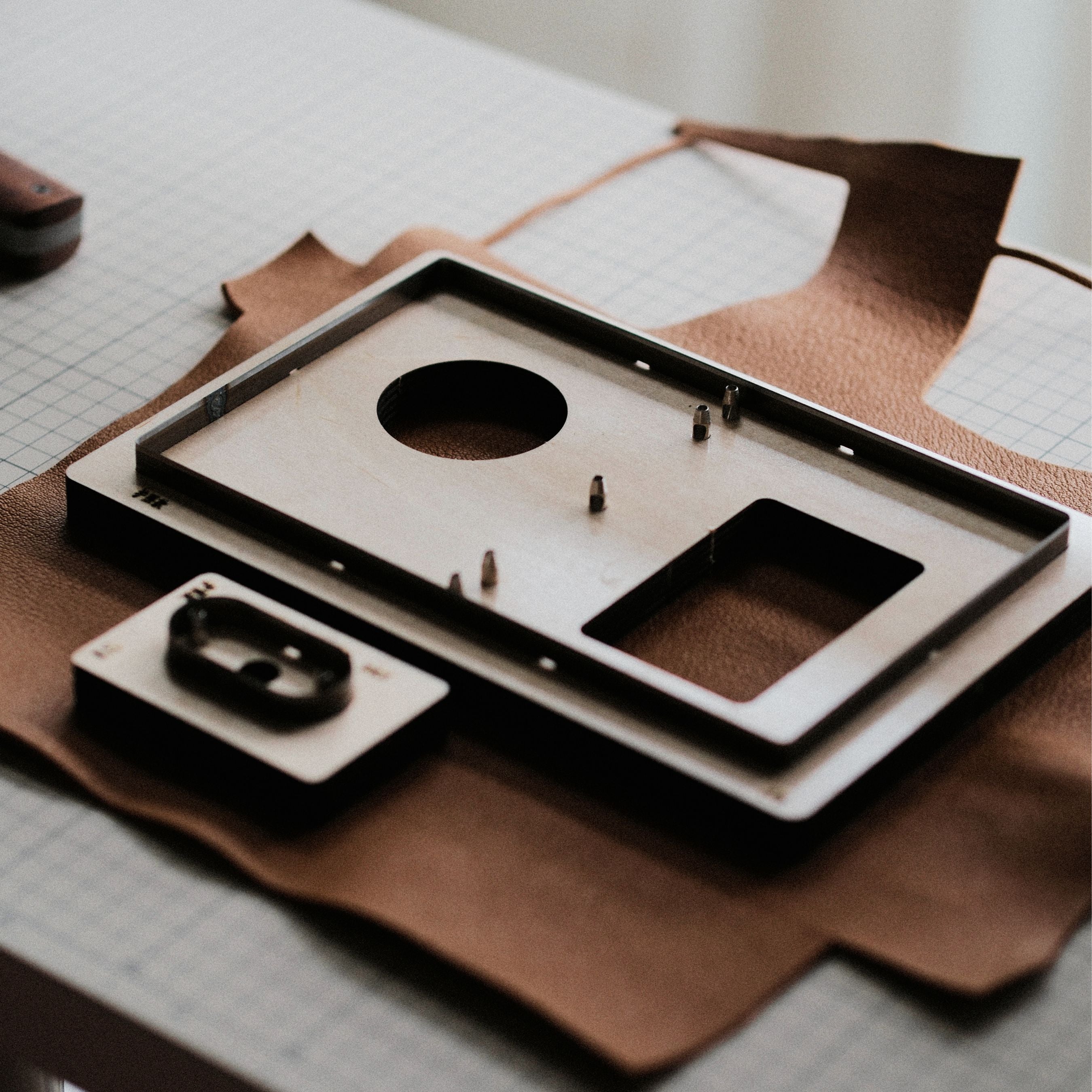 Japanese steel notebook cover die for cutting leather journal, travel notebook, and passport cover shapes cleanly and consistently. Available in standard or custom designs with wood or acrylic base options. Email us to customize yours.
