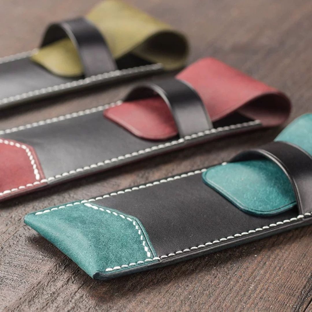 Leather Pen Case Craft Template - Pre-cut Kraft Paper Pattern with Stitching Guides