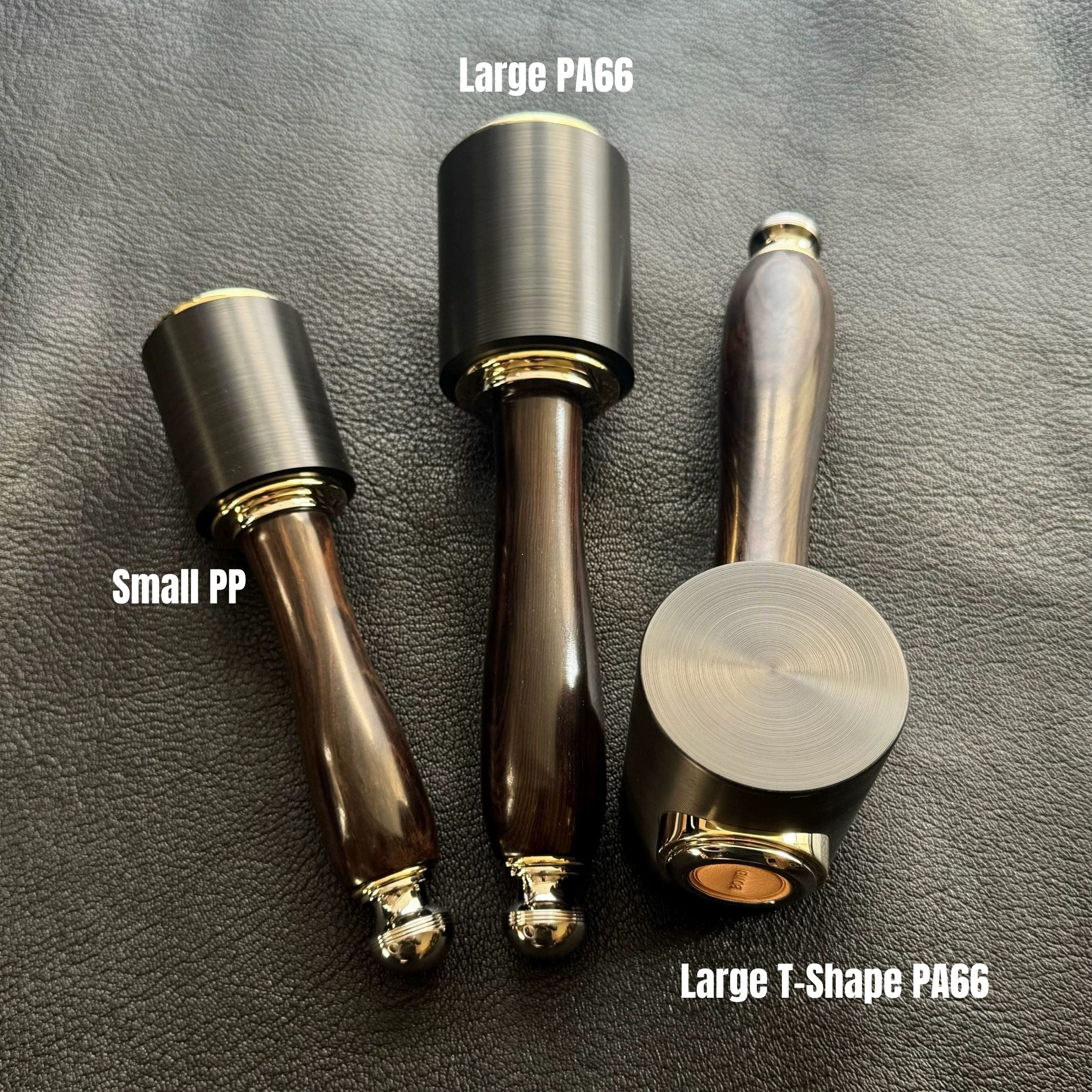 PP and PA66 Leathercraft Mallet Hammer Set – Small PP Mallet, Large PA66 Mallet, and T-Shape PA66 Mallet