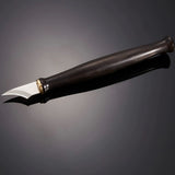 M390 curved leather trimming knife for small radius cuts, hollow work, and precise detail trimming. Made with factory heat-treated powder steel for strong edge retention, wear resistance, and clean control in fine leathercraft work. Explore more here.