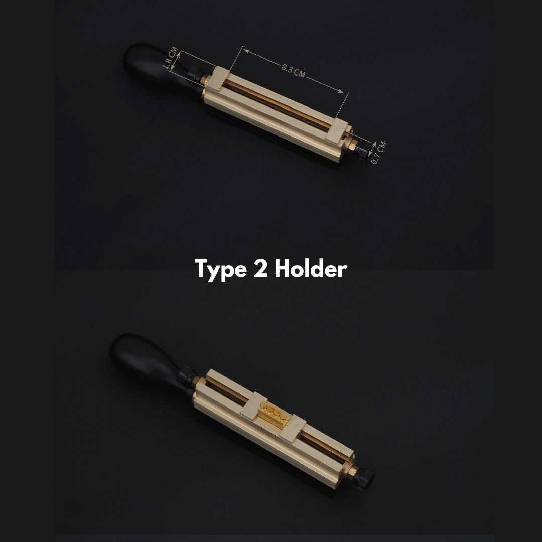 This multipurpose stamp holder accommodates both single and double line letter stamps, as well as logo stamps smaller than 2.5 x 7.5 cm (1" x 3"). A key advantage of the Type 1 holder is its versatility; it supports both single and double line stamps and can even fit some letter stamps from other brands. 