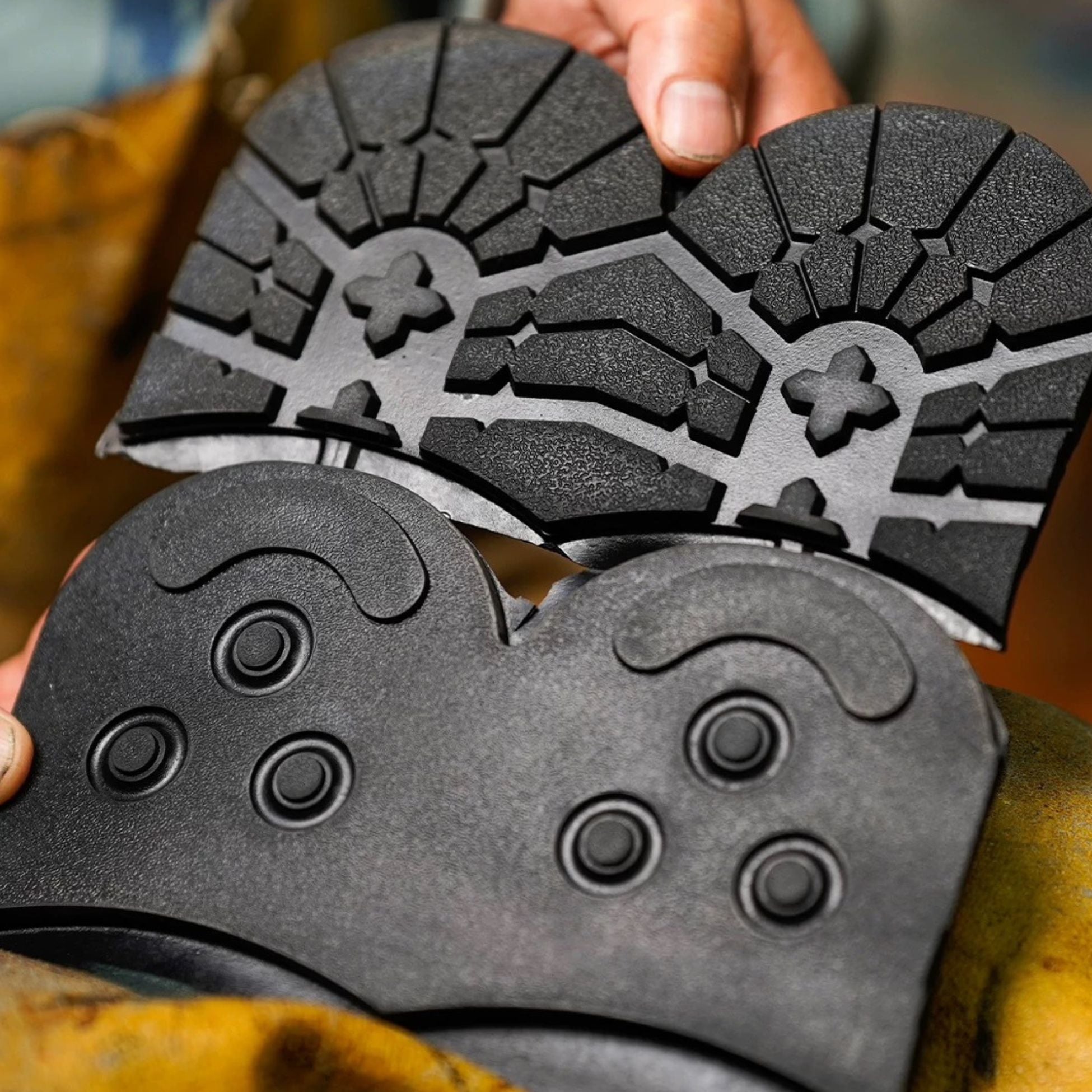 Durable rubber heel and half sole pads for shoe repair. Anti-slip, wear-resistant, heat and oil resistant with 3D textured design for better grip and stability. Ideal for replacing or reinforcing worn heels and soles. Restore traction and comfort—perfect for everyday shoe repair.