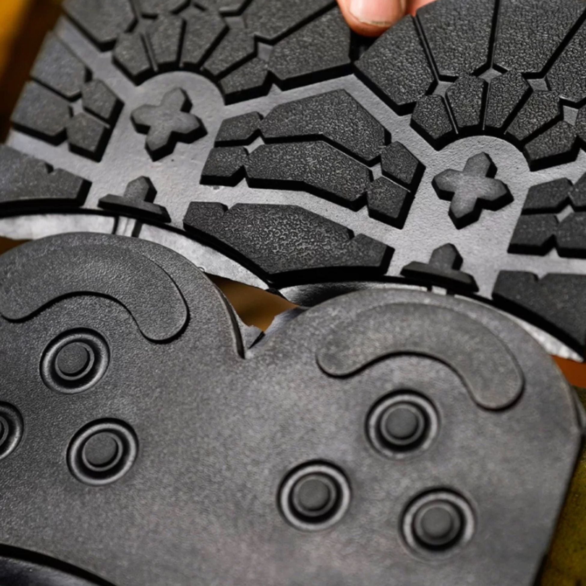 Durable rubber heel and half sole pads for shoe repair. Anti-slip, wear-resistant, heat and oil resistant with 3D textured design for better grip and stability. Ideal for replacing or reinforcing worn heels and soles. Restore traction and comfort—perfect for everyday shoe repair.