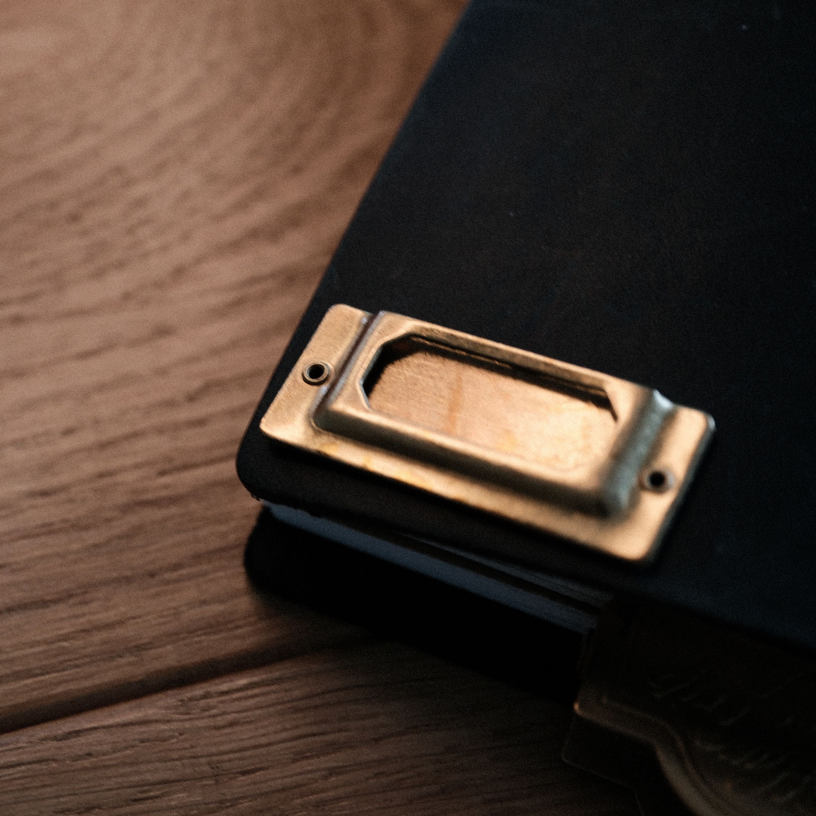Vintage brass label holder for journals, notebook covers, bookmarks, traveler’s notebooks, Bibles, and scrapbooks. A simple brass detail for labeling or finishing paper and leather projects with a classic look. Add it to your next project.