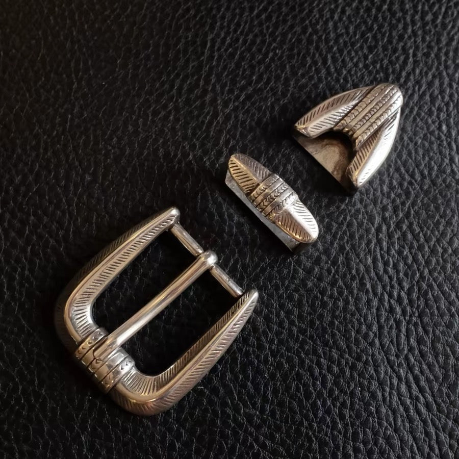 Vintage Engraved 3-Piece Belt Buckle Set, 25mm