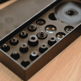 Upgrade your leathercraft with a professional, modular snap-setting tool set. Quick-change heads, universal handle, 440C stainless durability, dual-sided base plate. Compatible with Under the Moonlight Punch Series and THK/PRYM/Alfa snaps for cleaner, faster installs. Order now.