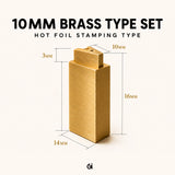 A large-format brass type set made for hot foil stamping, heat embossing and personalising leather goods. The 10mm characters create a clear, bold impression, making them particularly useful for luggage tags, leather labels, keyrings, notebook covers and packaging.
