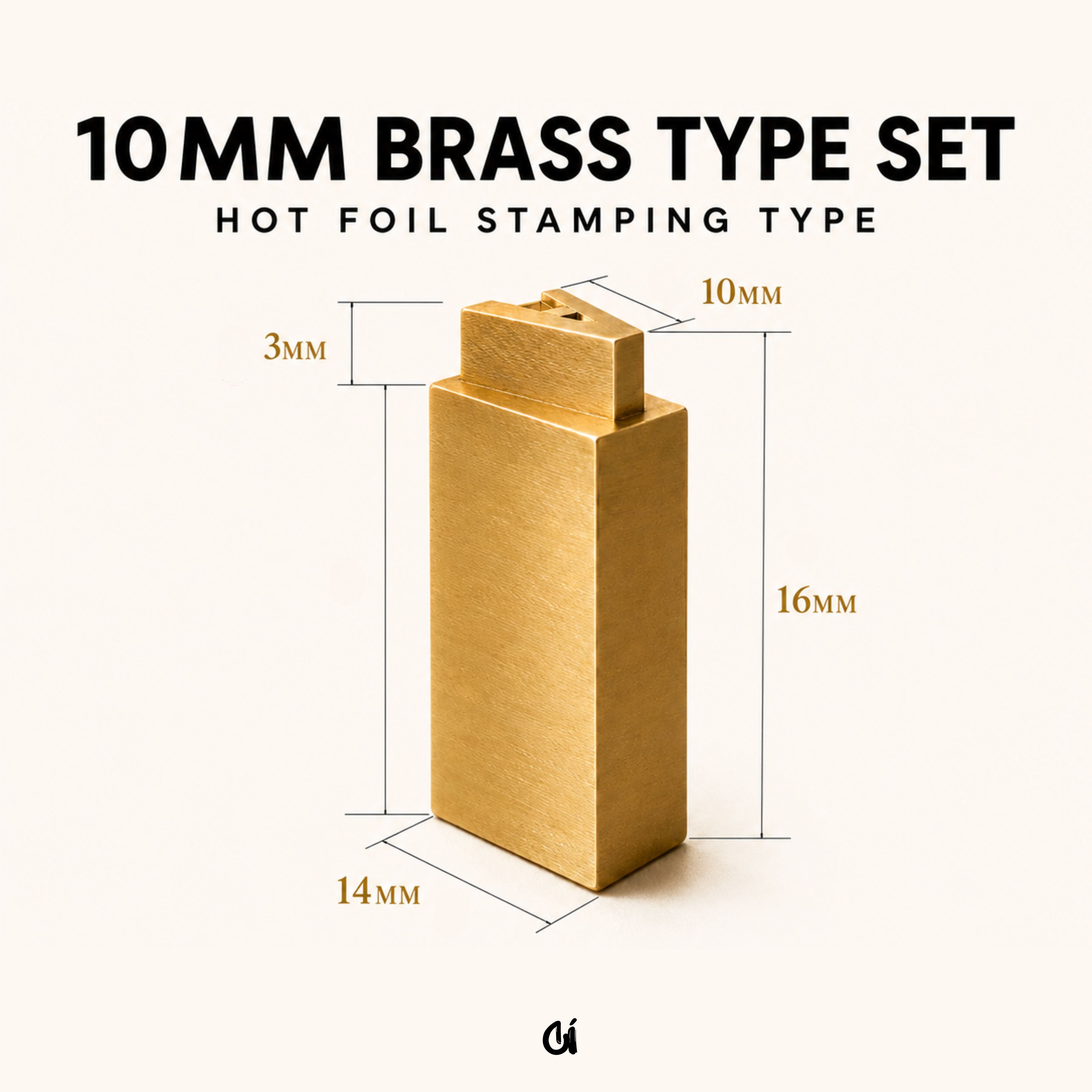 A large-format brass type set made for hot foil stamping, heat embossing and personalising leather goods. The 10mm characters create a clear, bold impression, making them particularly useful for luggage tags, leather labels, keyrings, notebook covers and packaging.