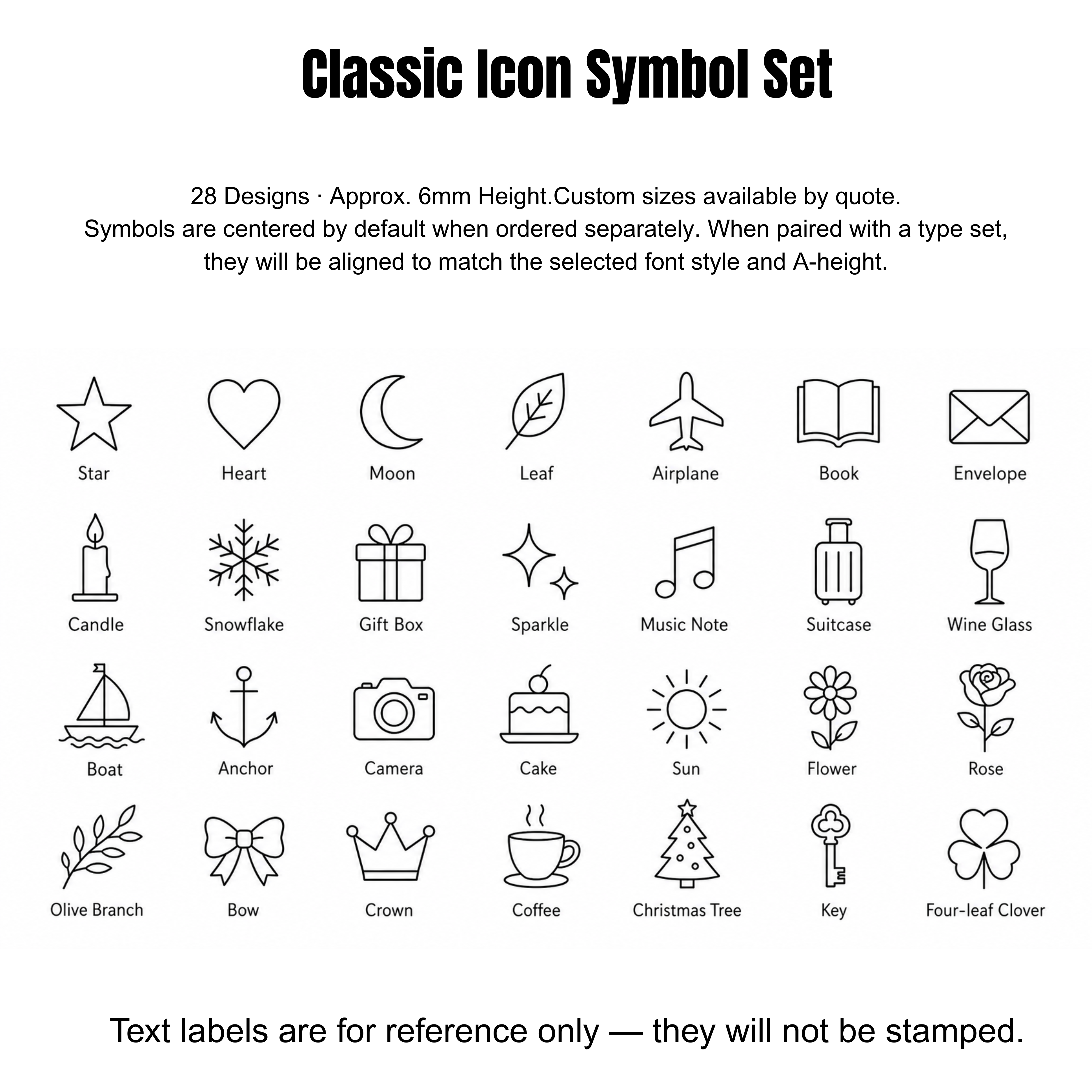 Expand your leather hot foil stamping setup with classic icon and emoji face symbol sets. Add stars, hearts, flowers, keys, and expressive faces to create richer custom layouts for leather goods and small-batch branding.