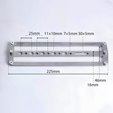 Adjustable leather belt hole positioning ruler with self-centering parallel guides and teardrop punch holes for clean, straight hole marking on belts, straps, bags, watch straps, and pet collars. Lockable, easy to align, and built for consistent leatherwork. Shop now.