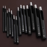 Taiwan-made Bangbang hex round punch set for leathercraft. High-toughness special alloy steel punches with black finish and wooden base, ideal for clean belt holes, hardware holes, and round leather punching.