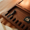 Keep your pricking irons and punches organized with this 11-slot black walnut tool box. Fits most common brands, protects tools from dust, and adds a clean look to your workbench. A solid storage upgrade for leathercrafters—grab yours now.