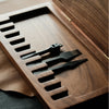 Keep your pricking irons and punches organized with this 11-slot black walnut tool box. Fits most common brands, protects tools from dust, and adds a clean look to your workbench. A solid storage upgrade for leathercrafters—grab yours now.