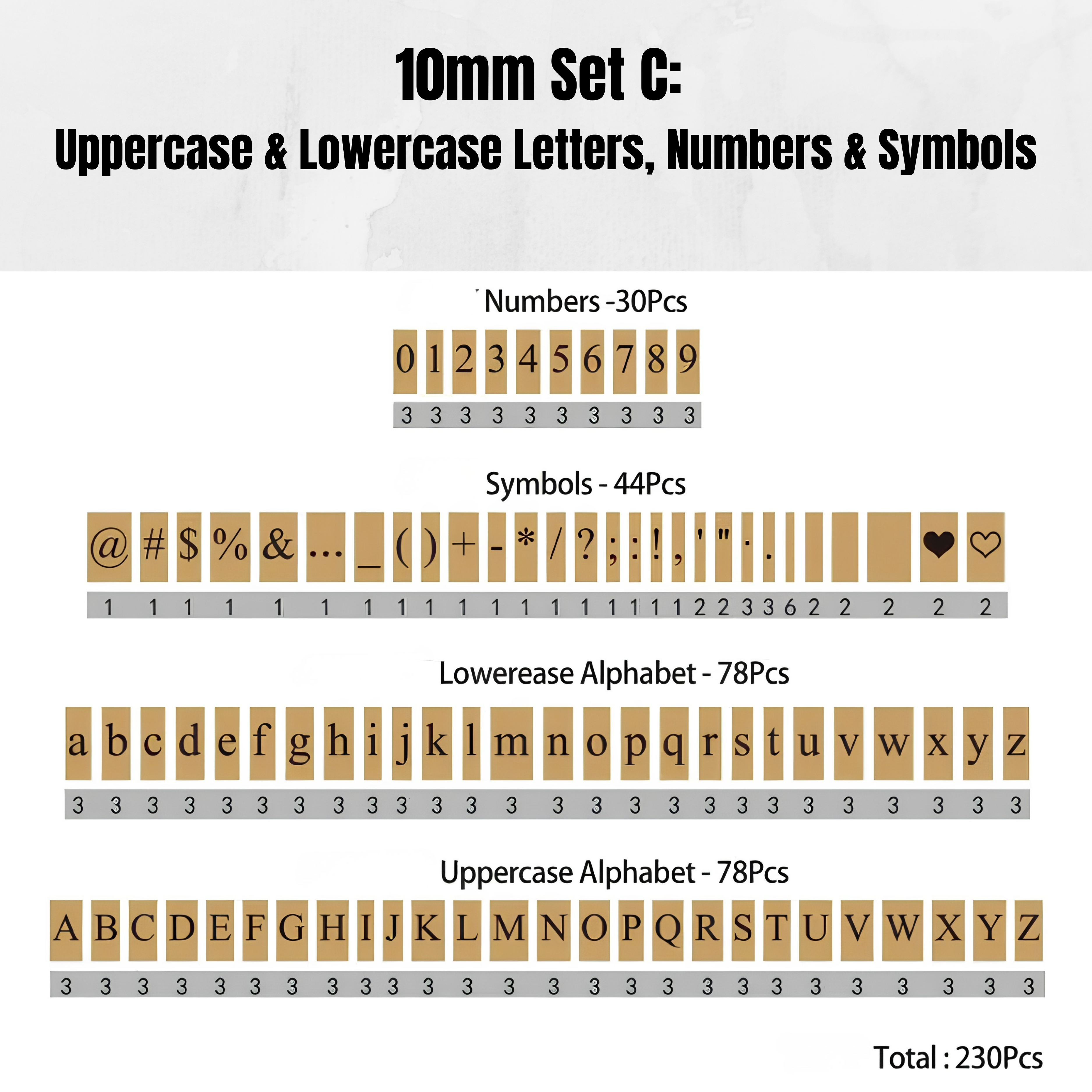 A brass type set for hot foil stamping and leather embossing, with deep engraving for cleaner impressions on soft leather and fewer base marks. Includes letters, numbers, symbols and emoji options, plus a clear compartment box for easy storage. Explore the full set.