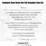 CÍ deluxe brass hot foil stamping type set with walnut storage box, designed for clear leather embossing, custom branding, luggage tags, labels and packaging. Compatible with Maxita Holder No. 1 and MOVEGO machines. Custom fonts available. Shop now.