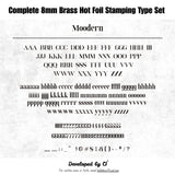 CÍ deluxe brass hot foil stamping type set with walnut storage box, designed for clear leather embossing, custom branding, luggage tags, labels and packaging. Compatible with Maxita Holder No. 1 and MOVEGO machines. Custom fonts available. Shop now.