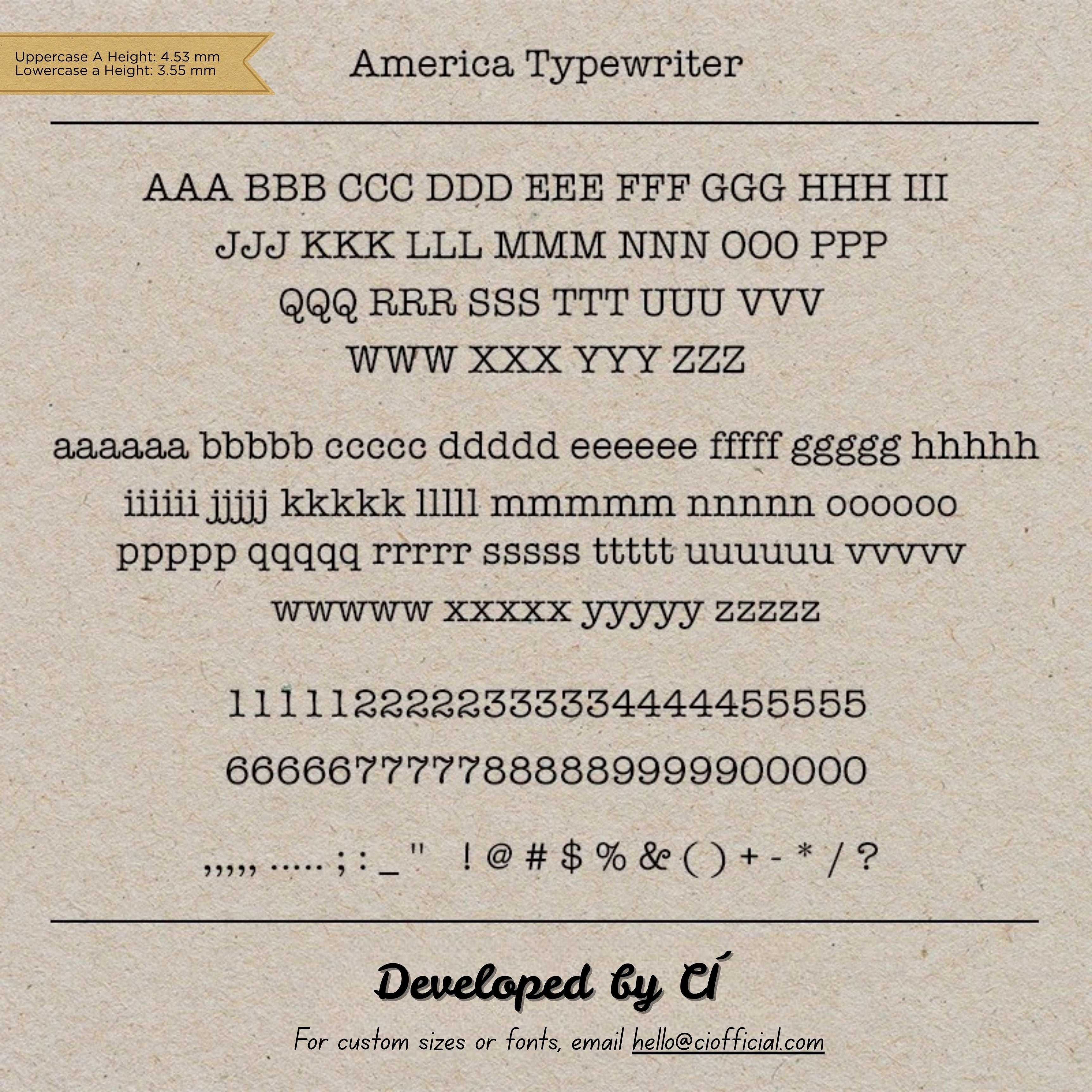 A CÍ-developed hot foil stamping type set for leathercraft, branding, and personalised studio work. Each set includes 307 individual type stamps with uppercase letters, lowercase letters, numbers, symbols, punctuation, and spaces, plus a black walnut storage box. Compatible with Maxita Holder No. 1, No. 2, and No. 3. Custom fonts and heights are available by email.