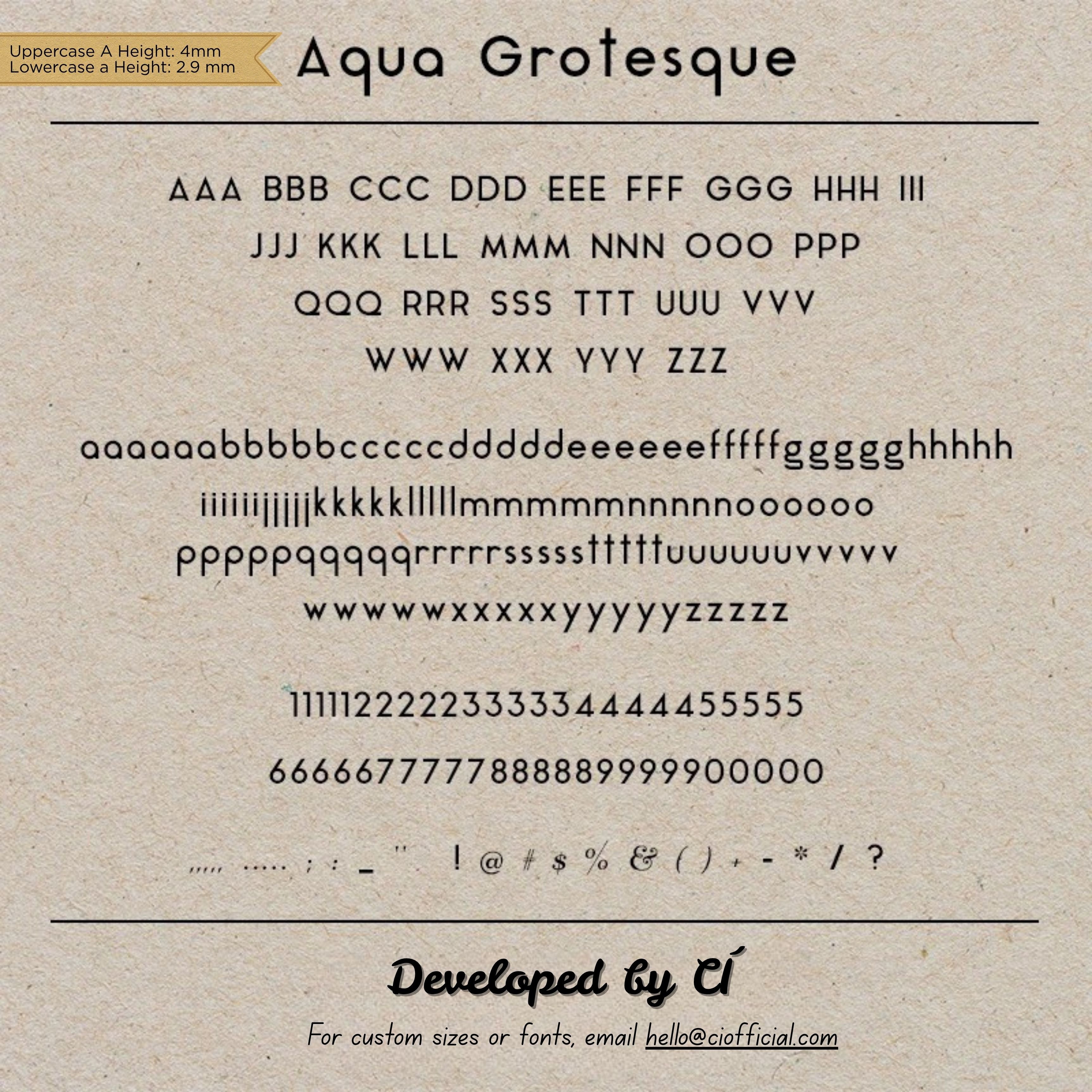 A CÍ-developed hot foil stamping type set for leathercraft, branding, and personalised studio work. Each set includes 307 individual type stamps with uppercase letters, lowercase letters, numbers, symbols, punctuation, and spaces, plus a black walnut storage box. Compatible with Maxita Holder No. 1, No. 2, and No. 3. Custom fonts and heights are available by email.