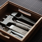 CÍ × Bangbang leather belt slot spacing punch made from DC53 tool steel with a stainless steel handle. Custom spacing available, small-batch made to order, ideal for clean and consistent leather belt, strap and bag strap punching.
