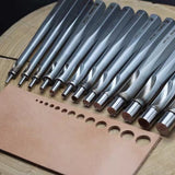 CÍ × bangbang No-Stretch Round Leather Punch for clean, accurate holes in leather. Straight-wall design prevents hole expansion, while the inward-cutting edge reduces distortion. Made from Taiwan high-alloy specialty steel with a hex anti-roll handle. Shop now.