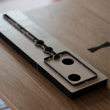 Customisable leather luggage tag cutting die with Japanese steel blade. Available with acrylic or wooden base, and can be made to your size, shape and hole layout. Ideal for leather luggage tags, bag tags and small leather goods.