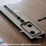 Customisable leather luggage tag cutting die with Japanese steel blade. Available with acrylic or wooden base, and can be made to your size, shape and hole layout. Ideal for leather luggage tags, bag tags and small leather goods.