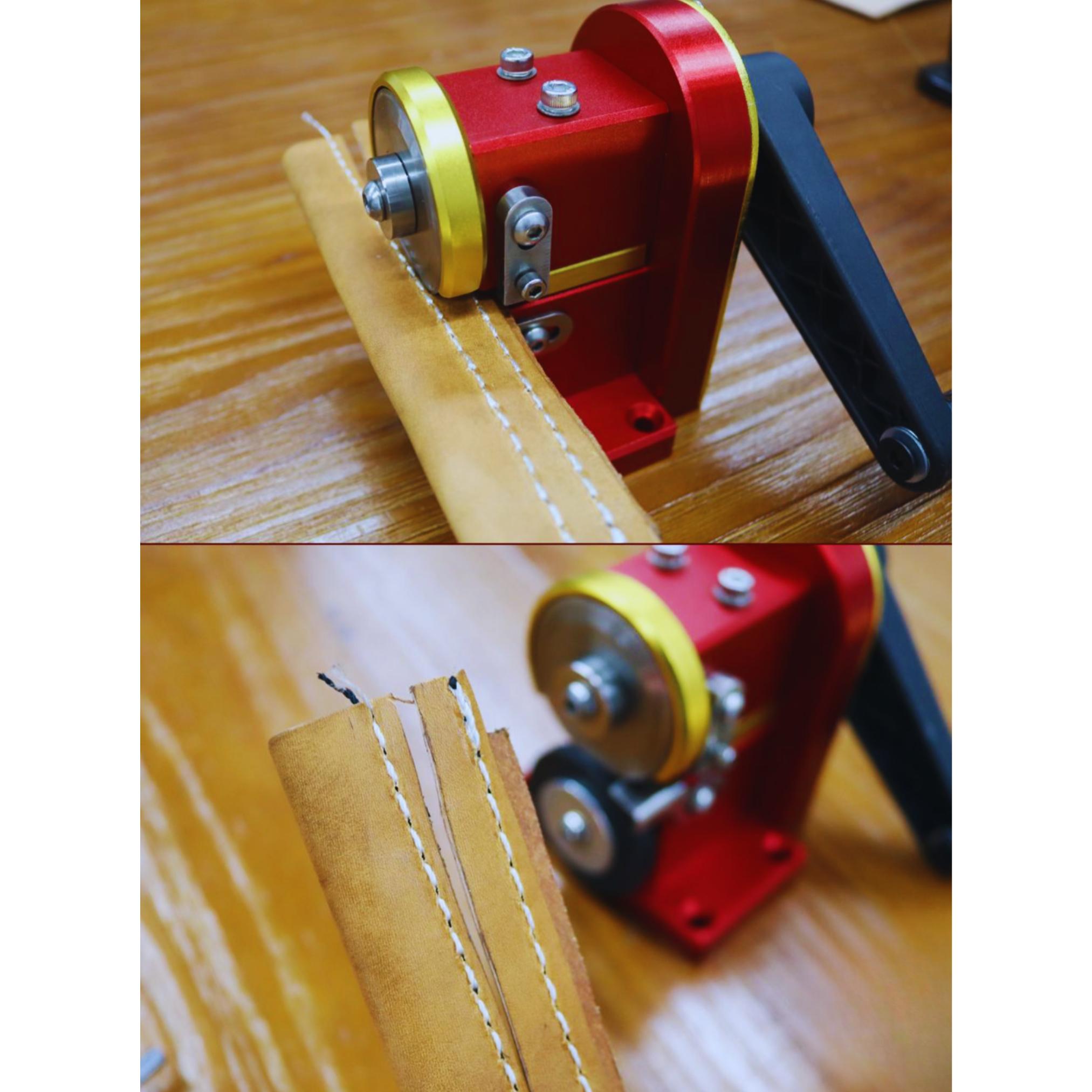 Upgraded leather edge cutting tool for belts, straps, and watch bands. Aluminum body, iron gears, cleaner cuts—no more worn-out parts. Perfect for stitched edges. A solid pick for serious leathercrafters. Shop now.