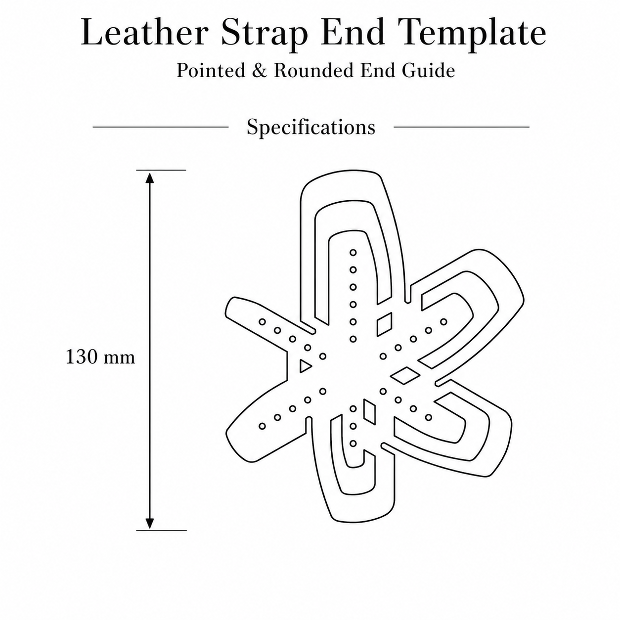 A leather strap end template for marking rounded and tapered ends on belts, watch straps, bag straps, and shoulder straps. Covers common strap widths with guide holes for cleaner positioning and smooth, consistent layout. Shop now.