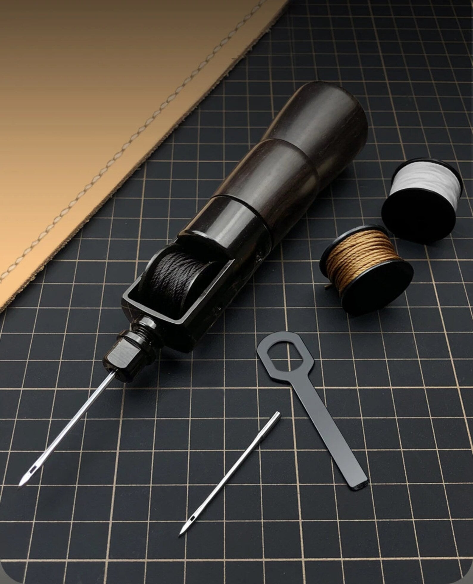 Stitch Awl Set (1 Wrench, 2 Needles, and 3 Thread Spools)