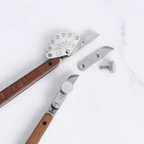 Adjustable leather edge creaser for clean, consistent stitch-line marks. Shim-based spacing lets you dial in perfect lines for belts, wallets and straps. 304 stainless body, stone-washed finish, walnut handle for comfort and control. Get steadier edges—shop now.