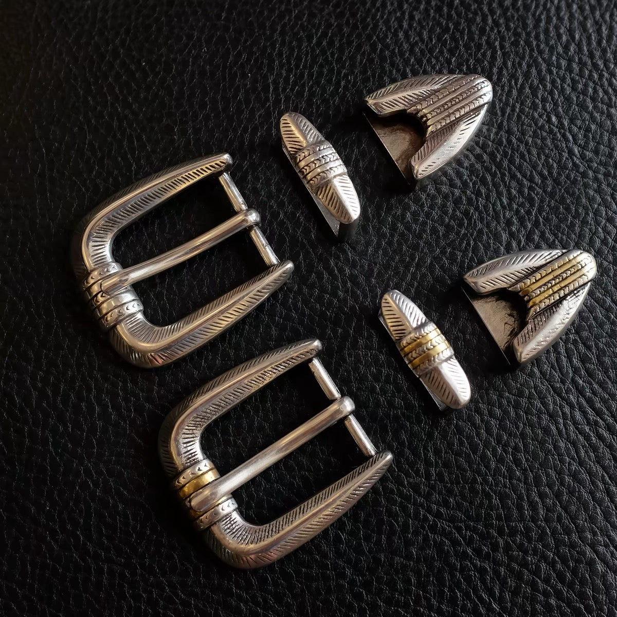 Vintage Engraved 3-Piece Belt Buckle Set, 25mm