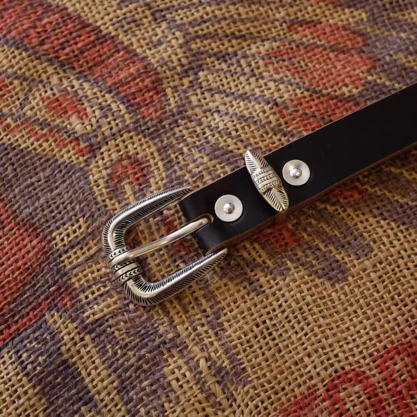 Vintage Engraved 3-Piece Belt Buckle Set, 25mm